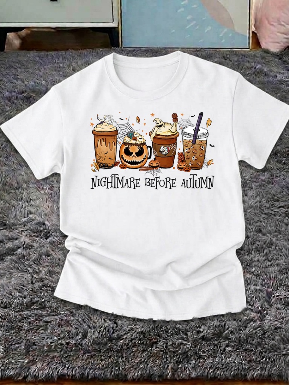 Nightmare Before Autumn Shirt, Fall Pumpkin Spice Graphic Tee - Unisex White
